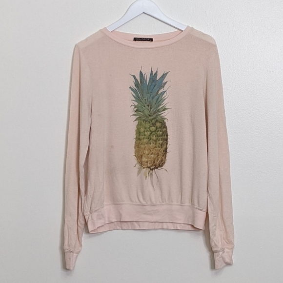 Wildfox Baggy Beach Jumper Small Pink Sweatshirt Pineapple Graphic - Picture 1 of 7